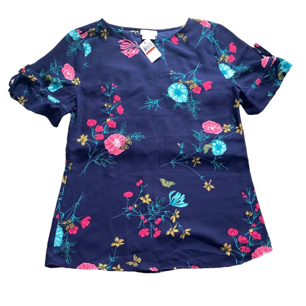 Van Heusen Navy Blue Floral blouse size XS New with tags